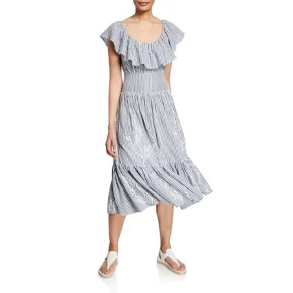 NWT Tory Burch Runway Striped Eyelet Embroidered Cotton Midi Dress Sz 4 - Picture 3 of 16